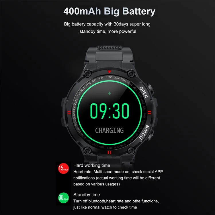 Pulsera K22 Fitness 1.28 Pulgadas IPS Pantalla Heart Heart Monitor de Presión Arterial Bluetooth Smart Watch - Gris