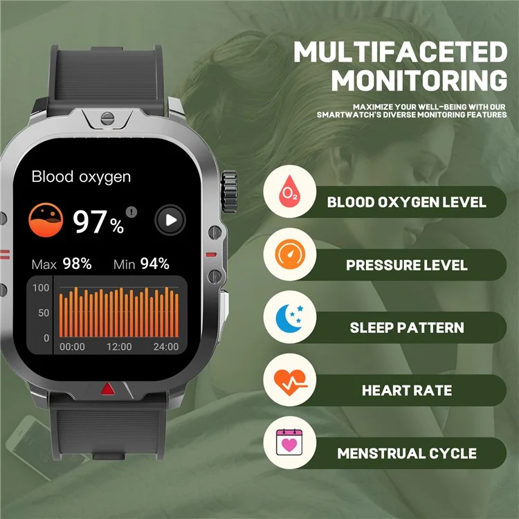 V17 Smart Watch Bluetooth-compatible Call Health Monitor Multi-Sport Tracker IP68 Waterproof Smartwatch, Silicone Strap - Black