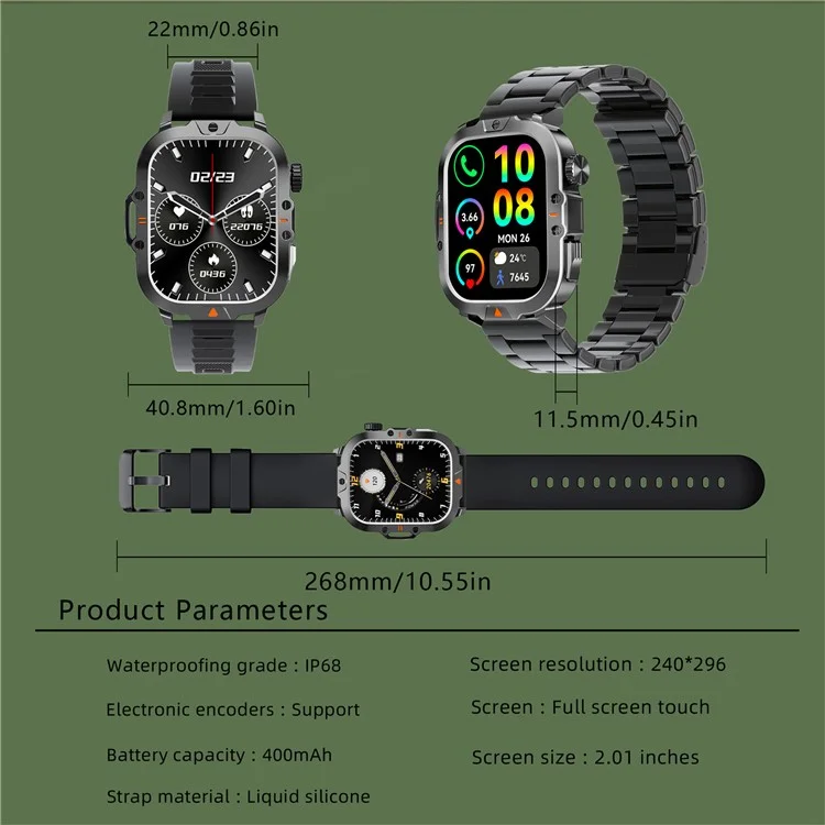 V17 Smart Watch Bluetooth-compatible Call Health Monitor Multi-Sport Tracker IP68 Waterproof Smartwatch, Silicone Strap - Black