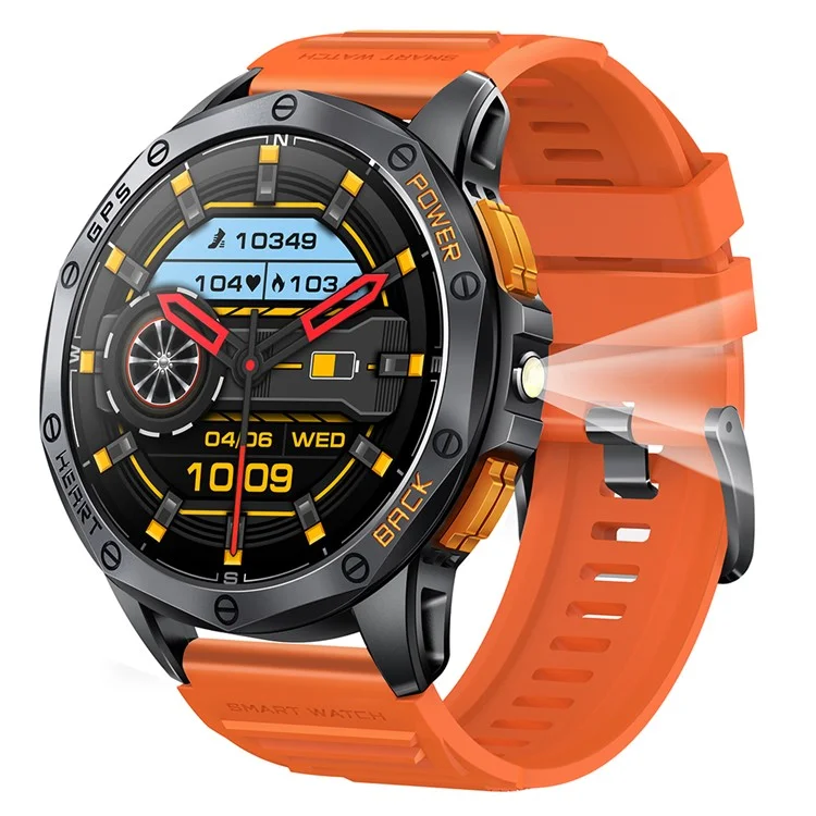 K67 GPS Smart Watch Con Linterna de 1.43 Pulgadas AMOLED Fitness Tracker Soporte Compass - Negro+naranja