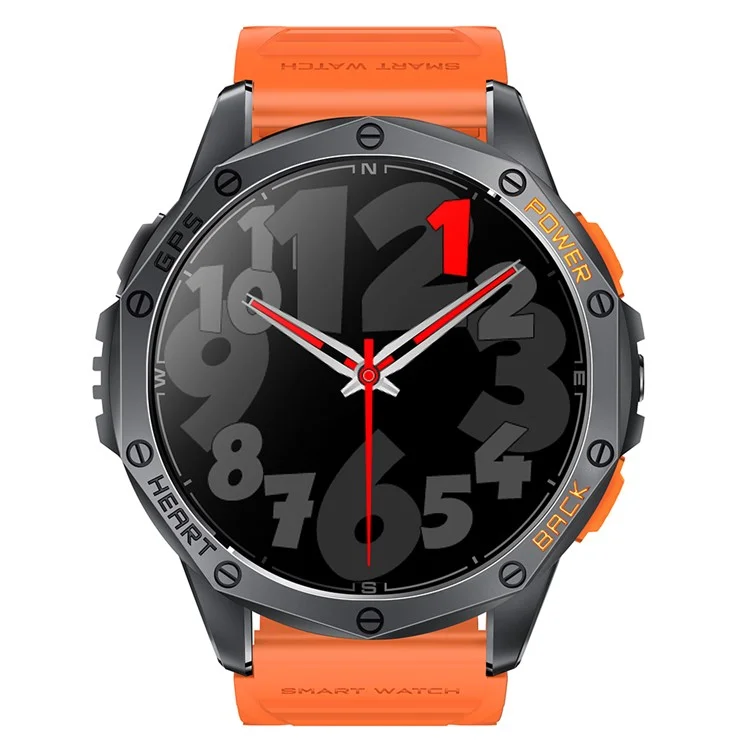 K67 GPS Smart Watch Con Linterna de 1.43 Pulgadas AMOLED Fitness Tracker Soporte Compass - Negro+naranja