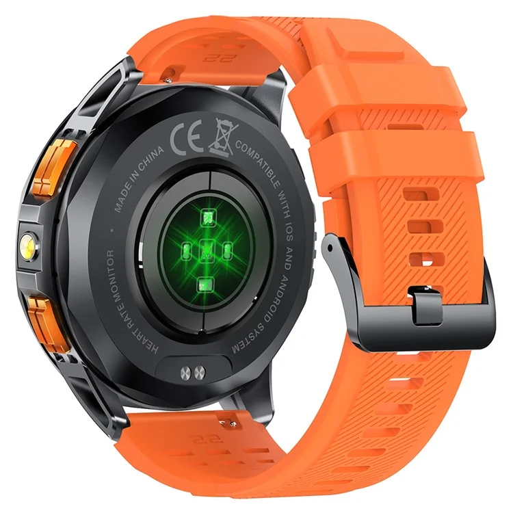 K67 GPS Smart Watch Con Linterna de 1.43 Pulgadas AMOLED Fitness Tracker Soporte Compass - Negro+naranja