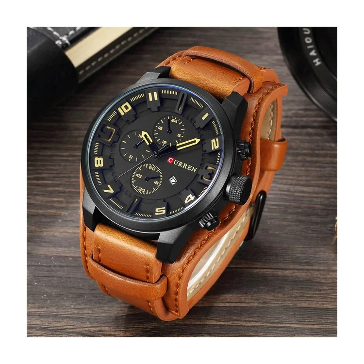 CURREN Men's Watch Waterproof Quartz Business Style Watch with Calendar Display - Black/Khaki