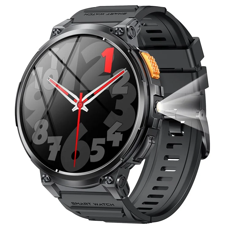 K66 1,85-Zoll-IPS-Bildschirm Herzfrequenzmonitor Bluetooth-Anruf Sport-Smartwatch mit Taschenlampe - Schwarz