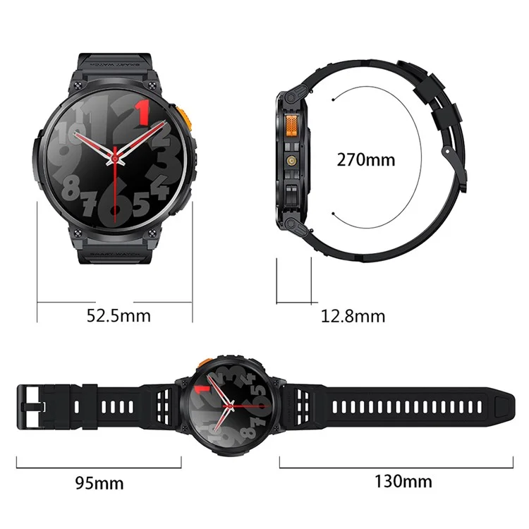 K66 1,85-Zoll-IPS-Bildschirm Herzfrequenzmonitor Bluetooth-Anruf Sport-Smartwatch mit Taschenlampe - Schwarz