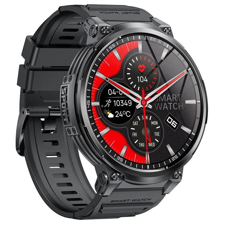K66 1,85-Zoll-IPS-Bildschirm Herzfrequenzmonitor Bluetooth-Anruf Sport-Smartwatch mit Taschenlampe - Schwarz