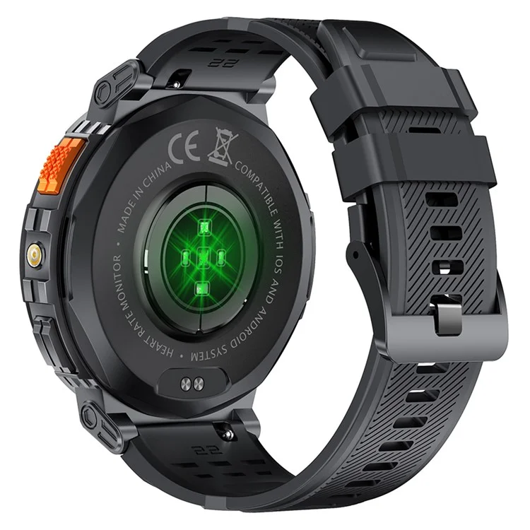 K66 1,85-Zoll-IPS-Bildschirm Herzfrequenzmonitor Bluetooth-Anruf Sport-Smartwatch mit Taschenlampe - Schwarz