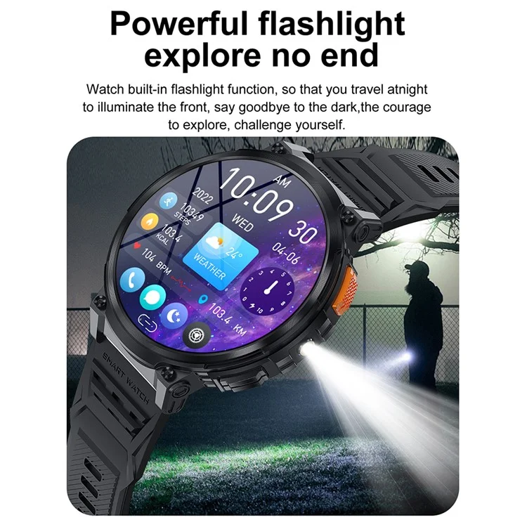 K66 1,85-Zoll-IPS-Bildschirm Herzfrequenzmonitor Bluetooth-Anruf Sport-Smartwatch mit Taschenlampe - Schwarz