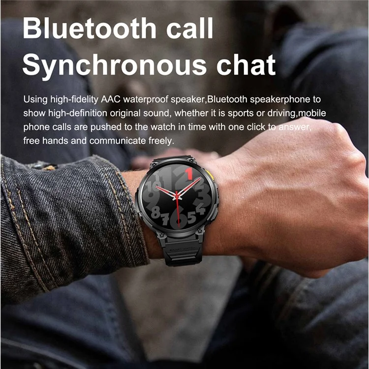 K66 1,85-Zoll-IPS-Bildschirm Herzfrequenzmonitor Bluetooth-Anruf Sport-Smartwatch mit Taschenlampe - Schwarz