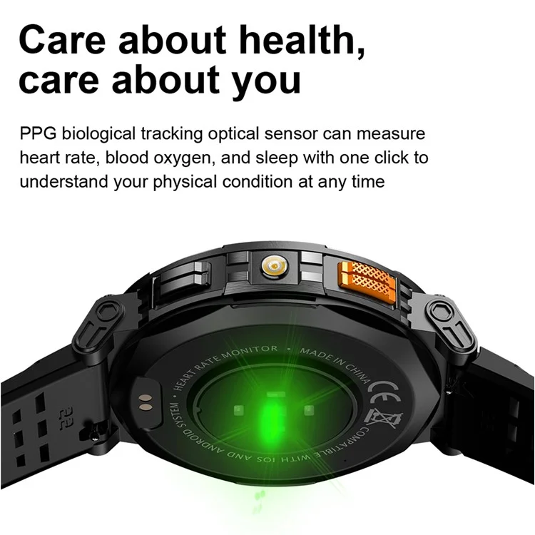 K66 1,85-Zoll-IPS-Bildschirm Herzfrequenzmonitor Bluetooth-Anruf Sport-Smartwatch mit Taschenlampe - Schwarz
