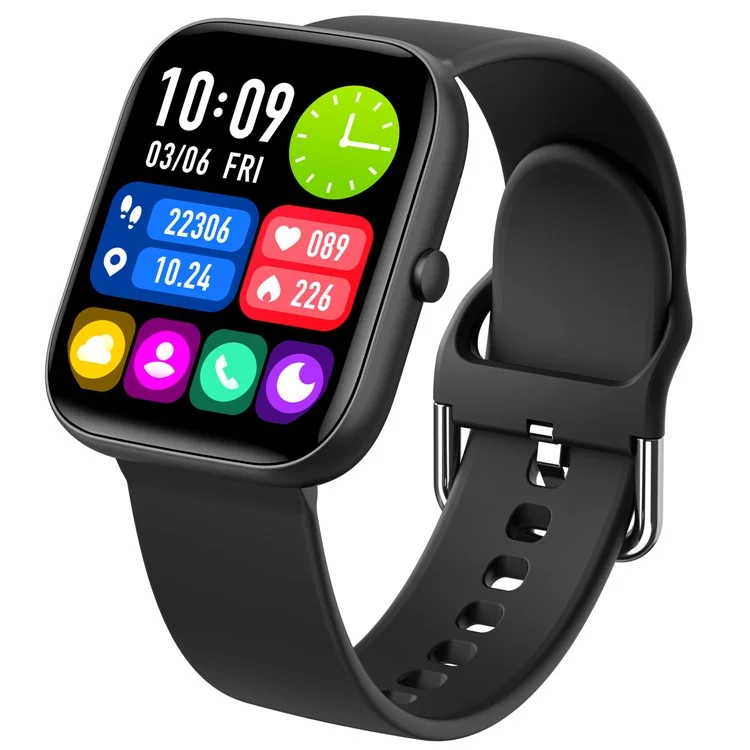 C08 1.91 Pulgadas Smart Watch Bluetooth Llamadas a la Salud Monitoreo de la Música Control Sport Watch - Negro