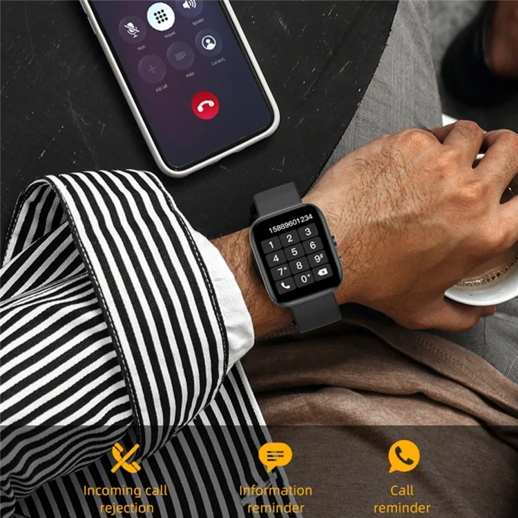 C08 1.91 Pulgadas Smart Watch Bluetooth Llamadas a la Salud Monitoreo de la Música Control Sport Watch - Negro
