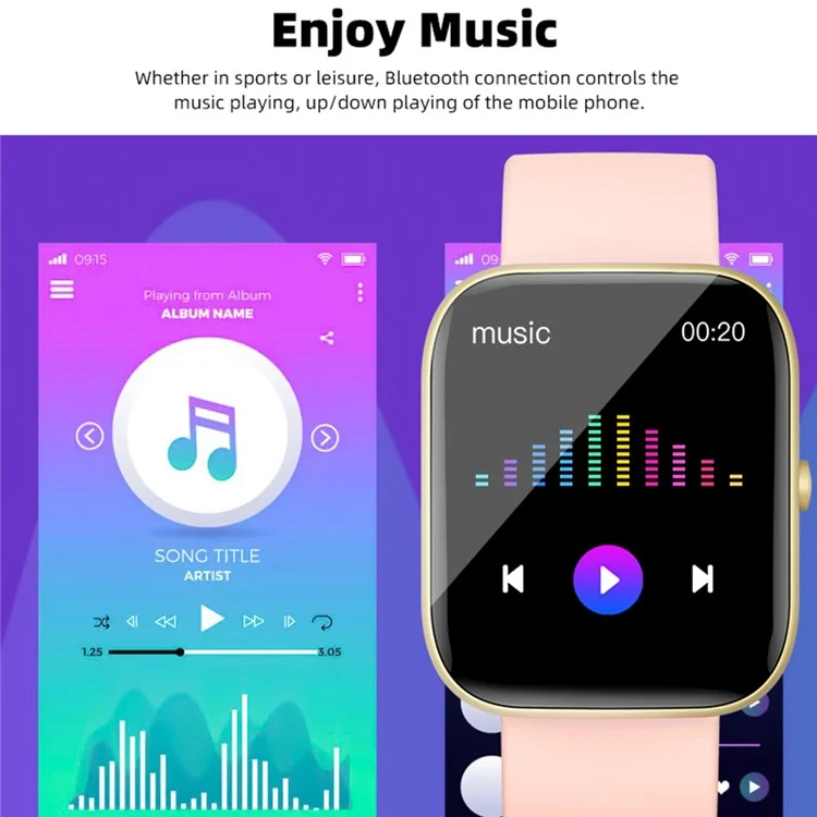 C08 1.91 Pulgadas Smart Watch Bluetooth Llamadas a la Salud Monitoreo de la Música Control Sport Watch - Negro