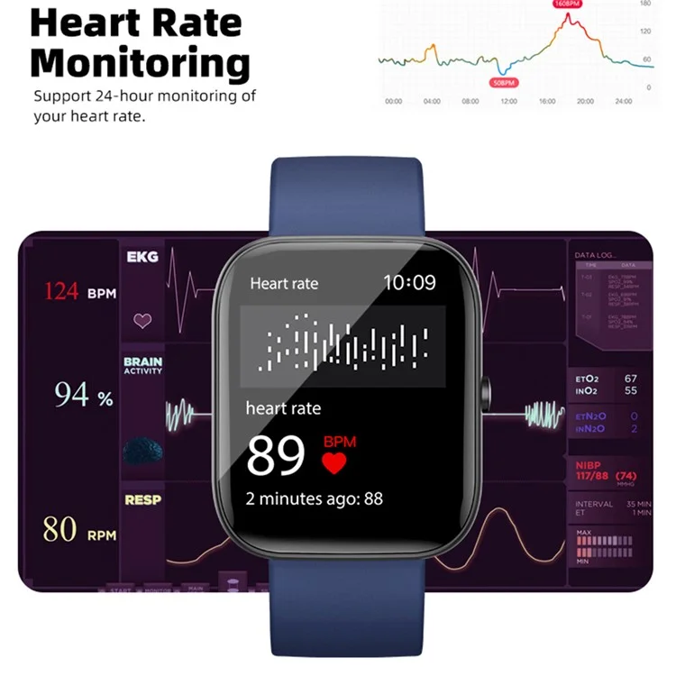C08 1.91 Pulgadas Smart Watch Bluetooth Llamadas a la Salud Monitoreo de la Música Control Sport Watch - Negro