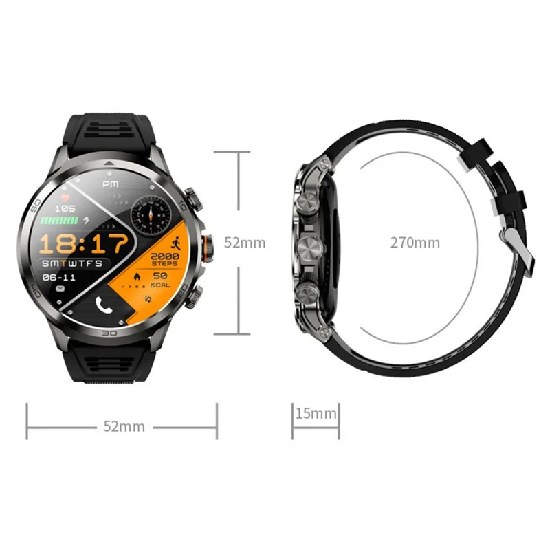H19 3+32G 1.75-inch AMOLED Large Screen Smart Watch Pull-out Camera 4G Network SIM Card Android 8.1 Smart Watch - Black