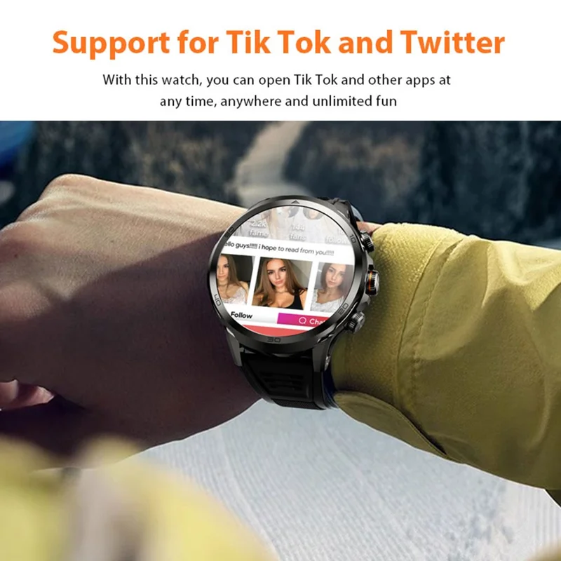 H19 3+32G 1.75-inch AMOLED Large Screen Smart Watch Pull-out Camera 4G Network SIM Card Android 8.1 Smart Watch - Black