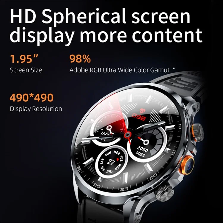 H18 3+32G 1.95" Large Screen Smart Watch 4G Network SIM Card Android 8.1 Health Monitoring Smart Watch - Silver