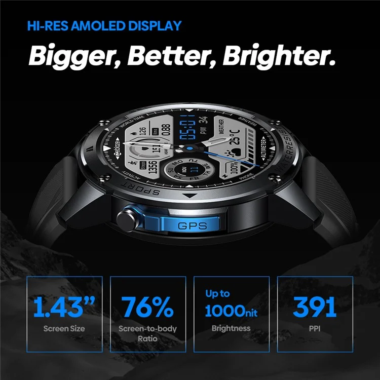 ZEBLAZE Stratos 2 Ultra 1.43-inch AMOLED Screen Bluetooth-compatible Call GPS Sports Watch Health Monitor Smart Watch - Silver