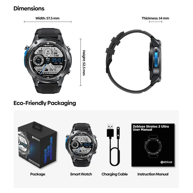ZEBLAZE Stratos 2 Ultra 1.43-inch AMOLED Screen Bluetooth-compatible Call GPS Sports Watch Health Monitor Smart Watch - Silver