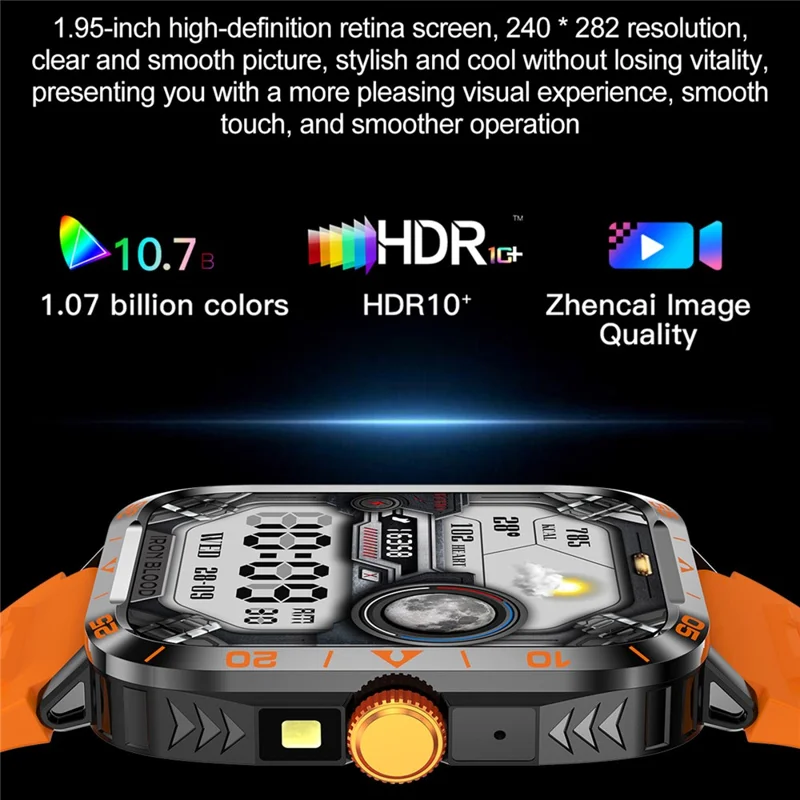 ZW59 Bluetooth-compatible Calling Smart Watch Blood Pressure Sleep Health Monitoring Sports Watch with Flashlight - Orange