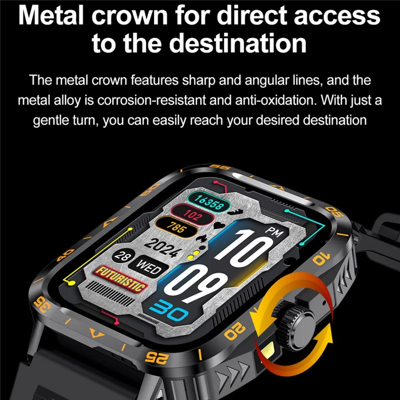 ZW59 Bluetooth-compatible Calling Smart Watch Blood Pressure Sleep Health Monitoring Sports Watch with Flashlight - Orange