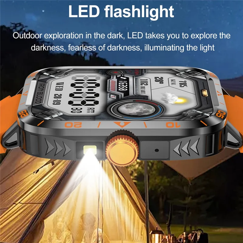 ZW59 Bluetooth-compatible Calling Smart Watch Blood Pressure Sleep Health Monitoring Sports Watch with Flashlight - Orange