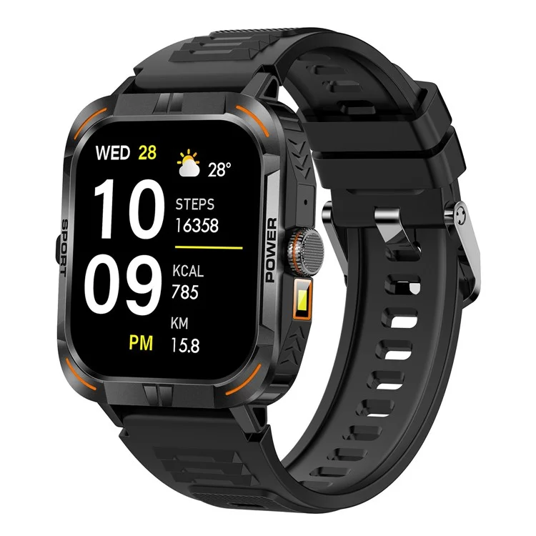 Zw69 Amoled Screen Smart Watch Dafit App Health Monitor Wasserdichte Sportuhr Mit Taschenlampe - Schwarz