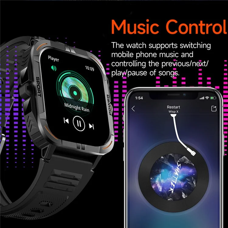 Zw69 Amoled Screen Smart Watch Dafit App Health Monitor Wasserdichte Sportuhr Mit Taschenlampe - Schwarz