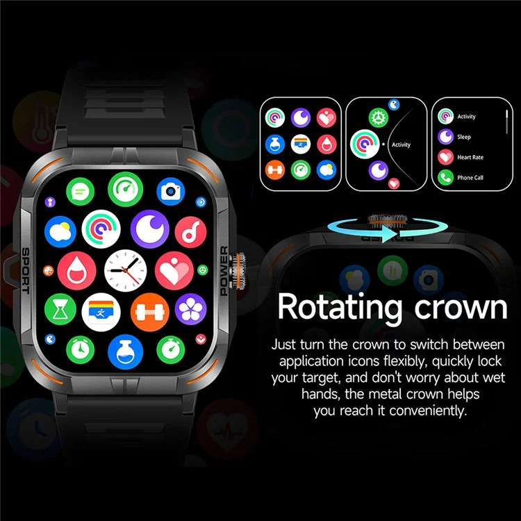 Zw69 Amoled Screen Smart Watch Dafit App Health Monitor Wasserdichte Sportuhr Mit Taschenlampe - Schwarz