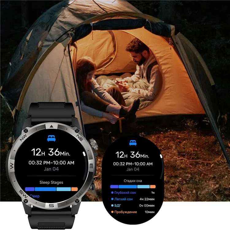 HK08 1.43-inch Smart Watch Heart Rate Sleep Health Monitoring Outdoor Sports Watch - Black