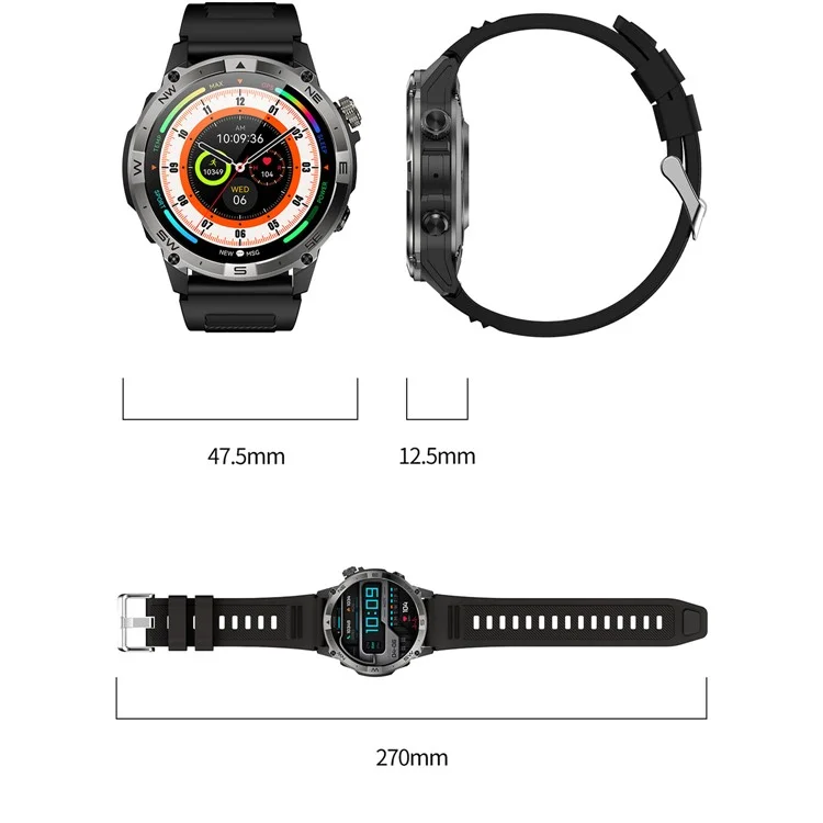 HK08 1.43-inch Smart Watch Heart Rate Sleep Health Monitoring Outdoor Sports Watch - Black