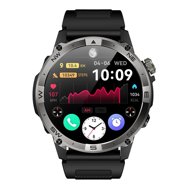 HK08 1.43-inch Smart Watch Heart Rate Sleep Health Monitoring Outdoor Sports Watch - Black