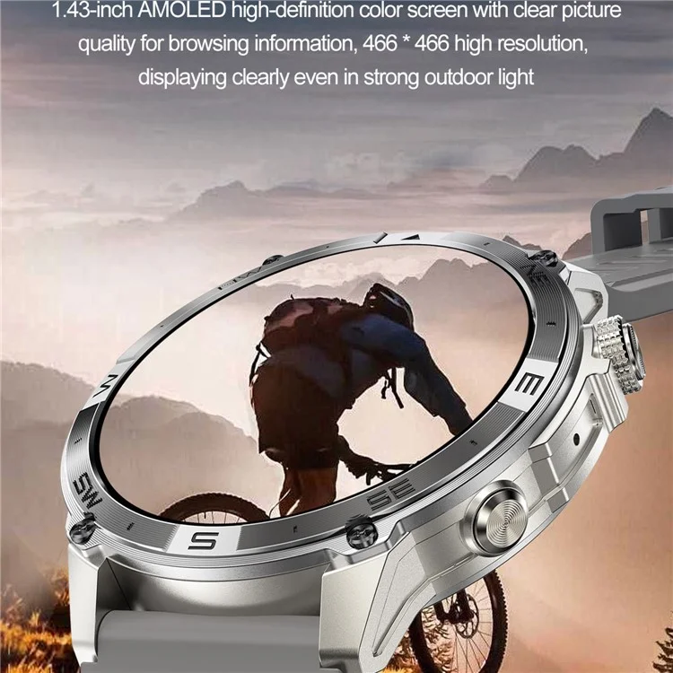 HK08 1.43-inch Smart Watch Heart Rate Sleep Health Monitoring Outdoor Sports Watch - Black