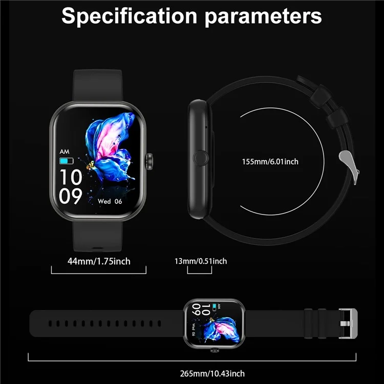ZW65 2.01-inch Screen Smart Watch Health Monitor Bluetooth-compatible Call Waterproof Sports Watch - Black
