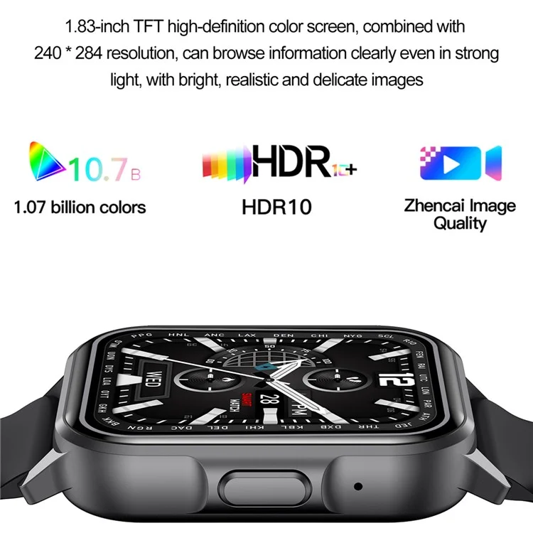 ZW36 1.83-inch Touch Screen Smart Watch Health Monitoring Waterproof Sports Watch - Black