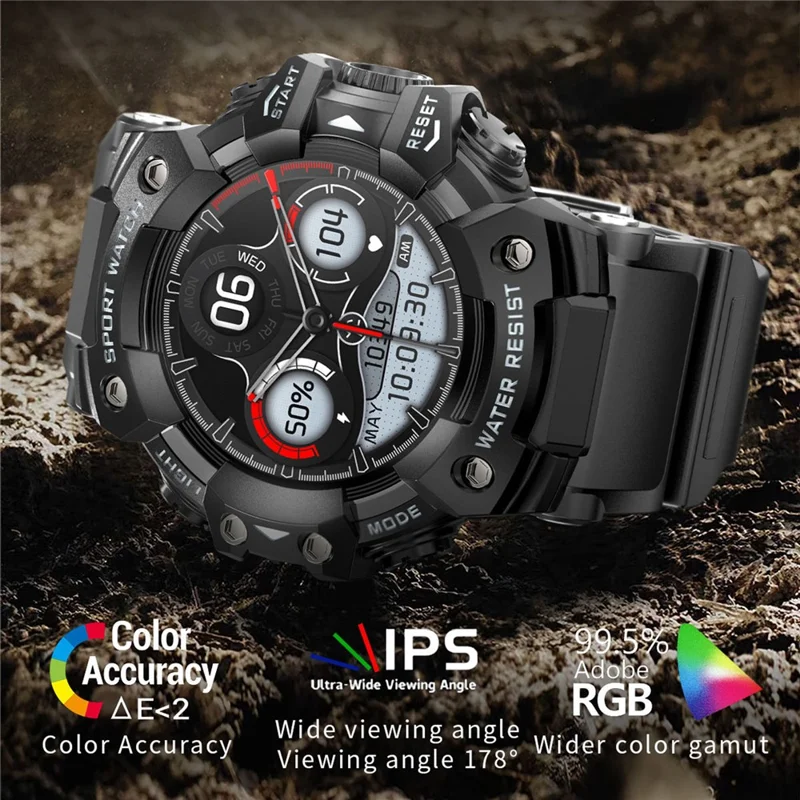 LC21 1.32-inch Bluetooth-compatible Calling Smart Watch Flashlight Compass SOS Health Monitoring Sports Watch - Black
