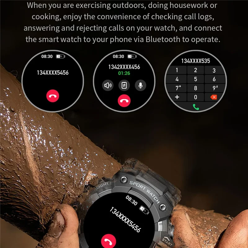 LC21 1.32-inch Bluetooth-compatible Calling Smart Watch Flashlight Compass SOS Health Monitoring Sports Watch - Black