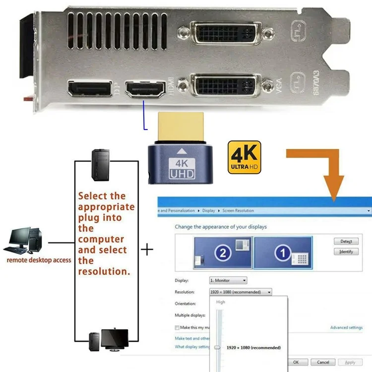 Adaptador de pantalla virtual HD-034-BK 4K HD 1.4 DDC EDID Dummy Plug Emulador de pantalla fantasma sin cabeza