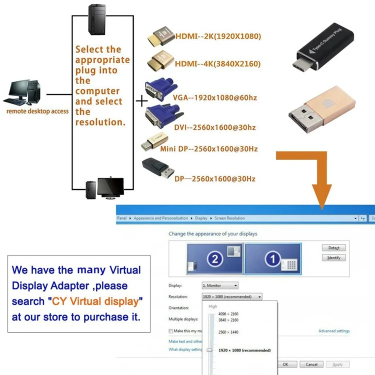 Adaptador de pantalla virtual HD-034-BK 4K HD 1.4 DDC EDID Dummy Plug Emulador de pantalla fantasma sin cabeza