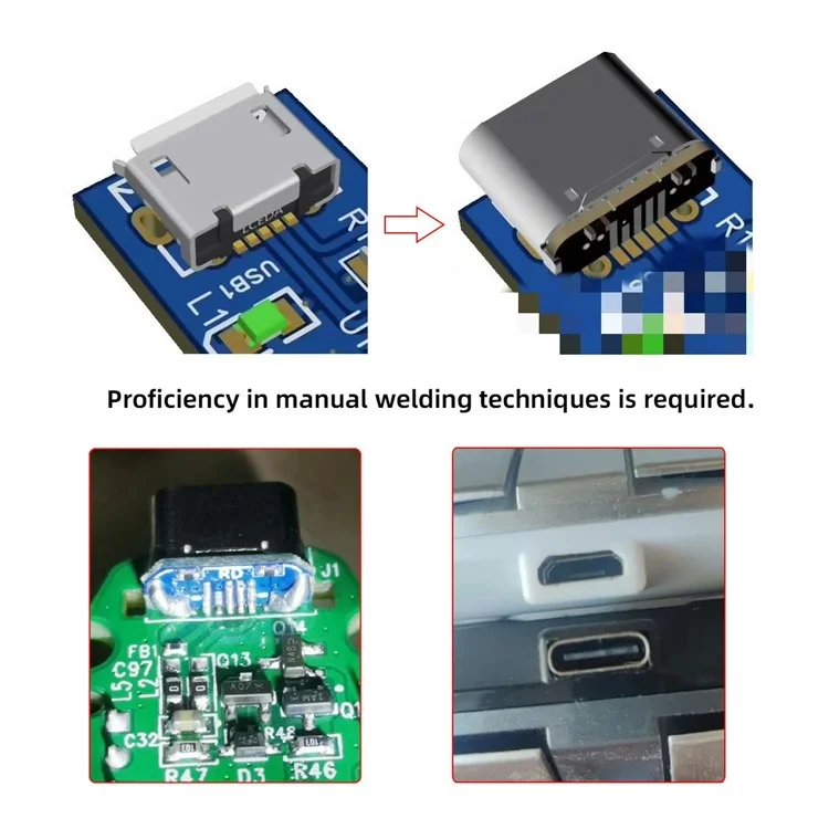 CN-032 10Pcs / Set DIY Solder Type-C Female Socket Connector Replace for Micro-USB 5Pin Female