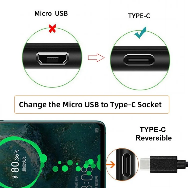 CN-032 10Pcs / Set DIY Solder Type-C Female Socket Connector Replace for Micro-USB 5Pin Female