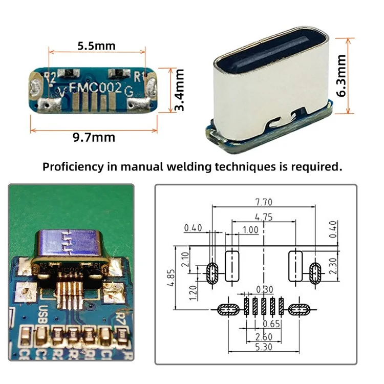 CN-032 10Pcs / Set DIY Solder Type-C Female Socket Connector Replace for Micro-USB 5Pin Female