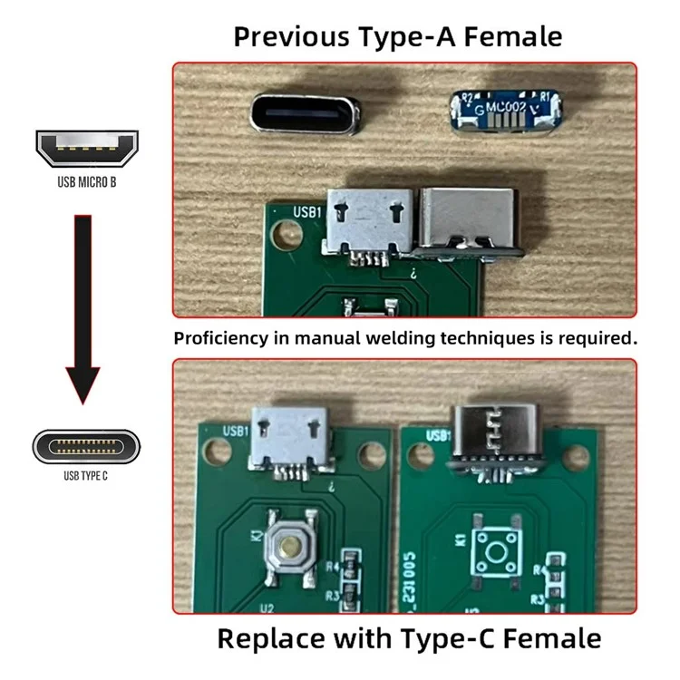 CN-032 10Pcs / Set DIY Solder Type-C Female Socket Connector Replace for Micro-USB 5Pin Female