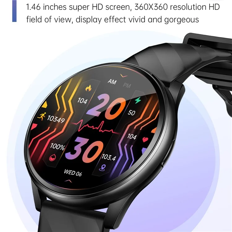 KT77 Bluetooth-compatible Call Smart Watch 1.46-inch Screen Heart Rate Sleep Monitoring Sports Watch - Black