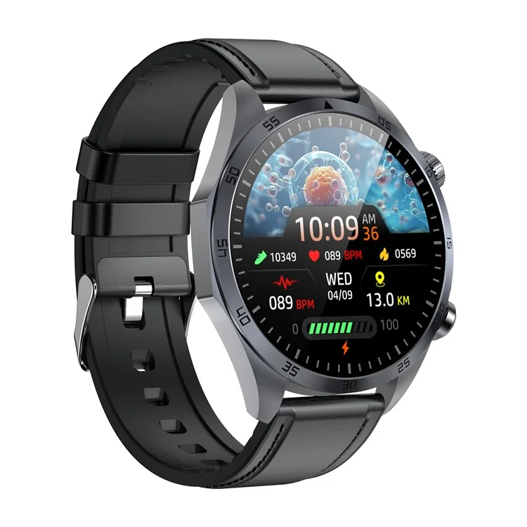 TK29 Leather Strap AMOLED Screen Smart Watch Sleep Health Monitoring Sports Watch - Black