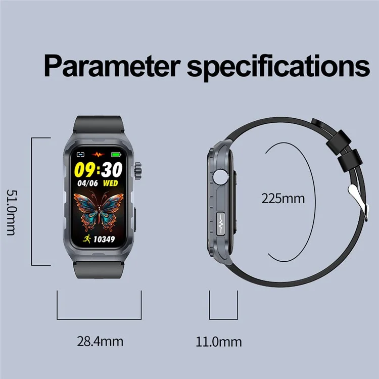 TK79 1.47-inch Screen Smart Wristband Health Monitor Bluetooth-compatible Waterproof Smart Bracelet - Grey