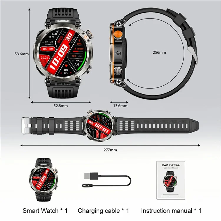 HT30 Silicone Strap 1.7-inch Smart Watch Health Monitoring Compass Sports Watch - Black