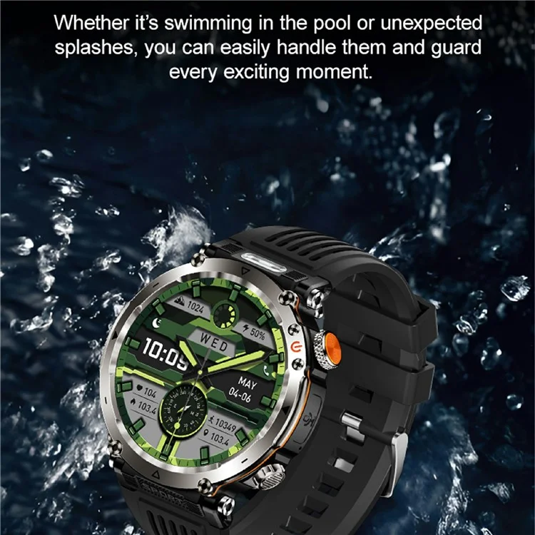 HT30 Silicone Strap 1.7-inch Smart Watch Health Monitoring Compass Sports Watch - Black