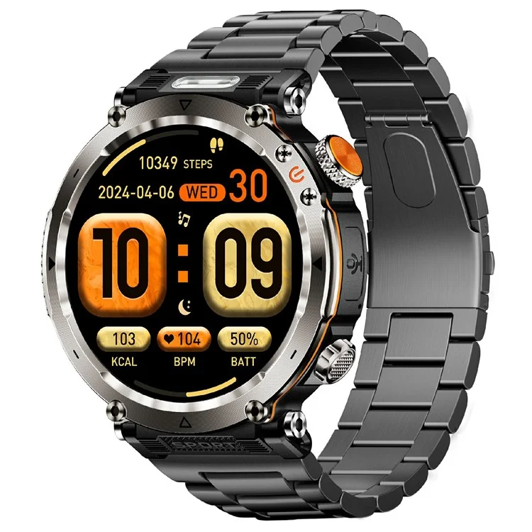 HT30 Steel Strap 1.7-inch Smart Watch Health Monitoring Money Detector Light Compass Sports Watch