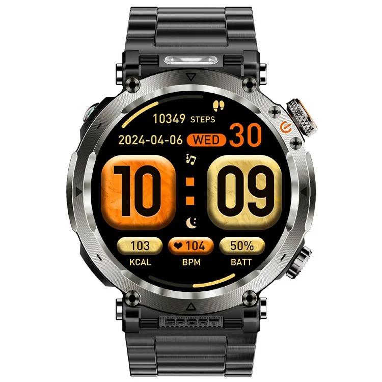 HT30 Steel Strap 1.7-inch Smart Watch Health Monitoring Money Detector Light Compass Sports Watch